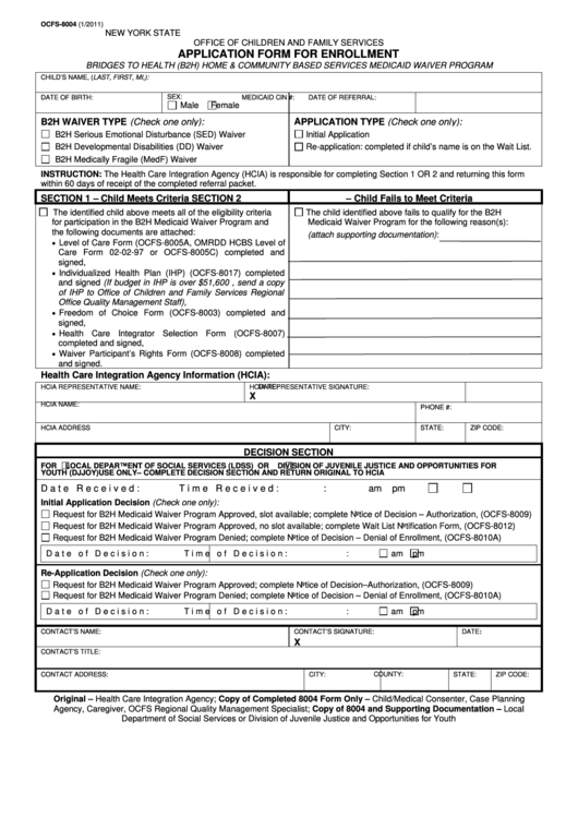 Application Form For Enrollment - Ocfs - New York State Printable pdf