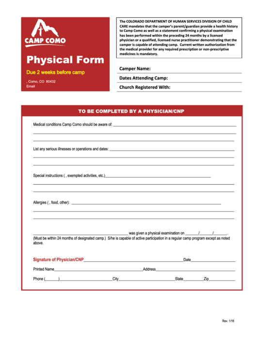 Physical Form - Camp Como Printable pdf