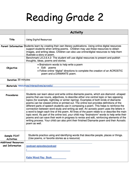 Reading Grade 2 Printable pdf