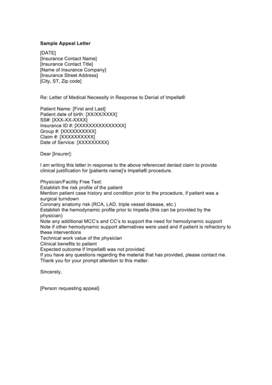 Sample Appeal Letter Template Printable pdf