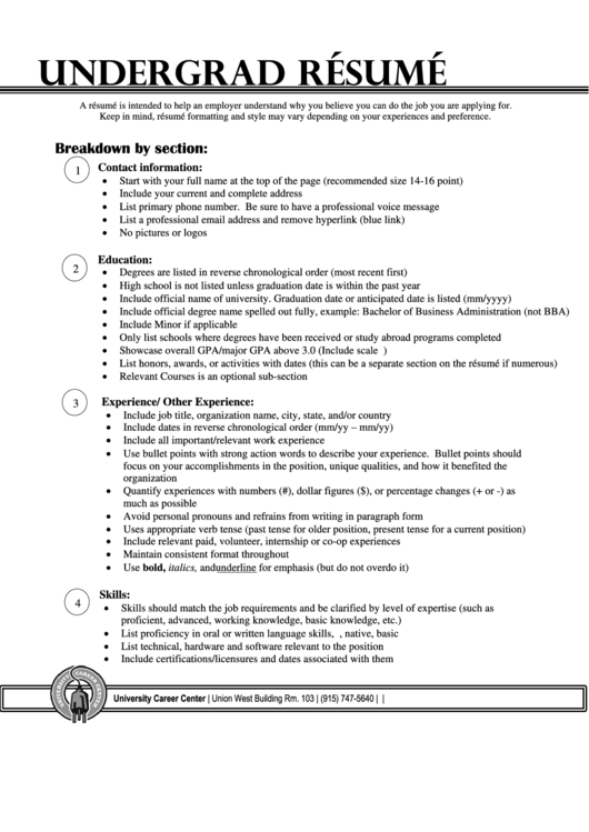 Undergraduate Resume Sample
