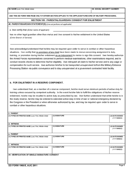 Parental / Guardian Consent For Enlistment Printable pdf