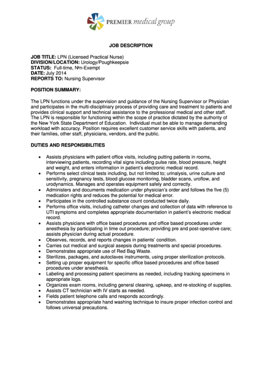 Job Description Job Title Printable pdf