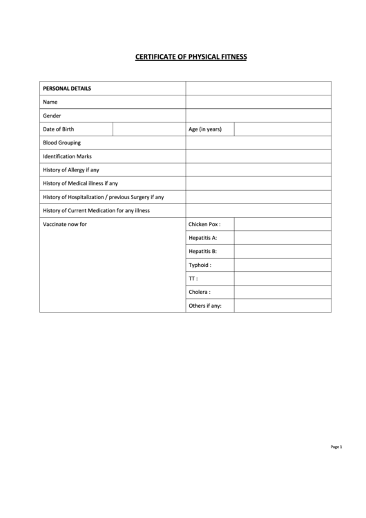 Physical Fitness Certificate Template Printable pdf