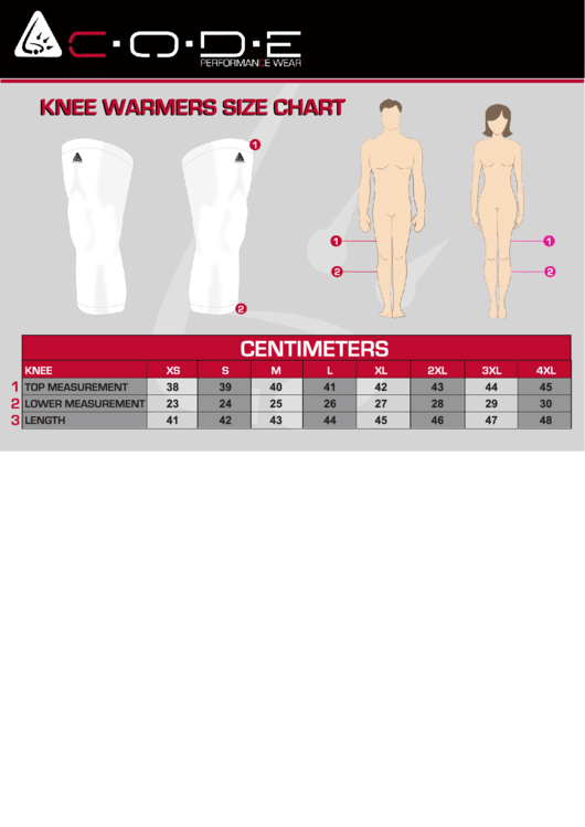 C.o.d.e. Knee And Leg Warmers Size Chart Printable pdf