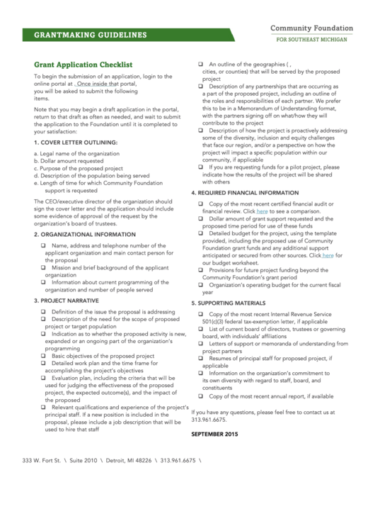 Grant Application Checklist Printable pdf