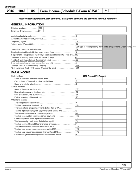 Farm Income (Schedule F / Form 4835) Printable pdf