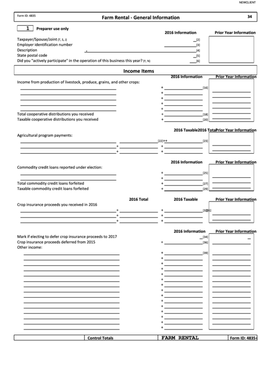 Farm Rental (Form 4835) Printable pdf