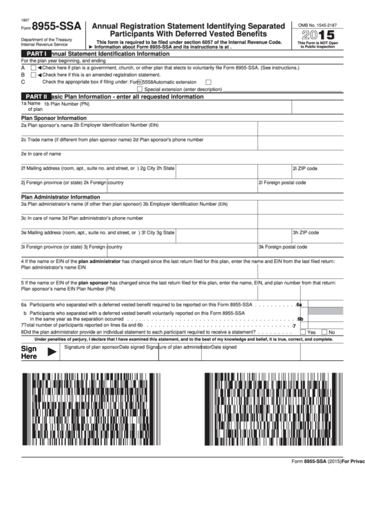 Form 8955-Ssa Annual Registration Statement Printable pdf