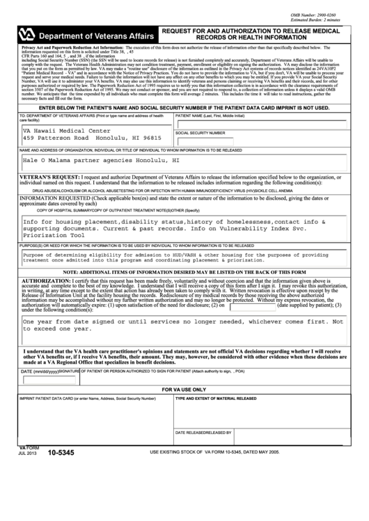 Fillable Request For And Authorization To Release Medical Records Or Health Information Printable pdf