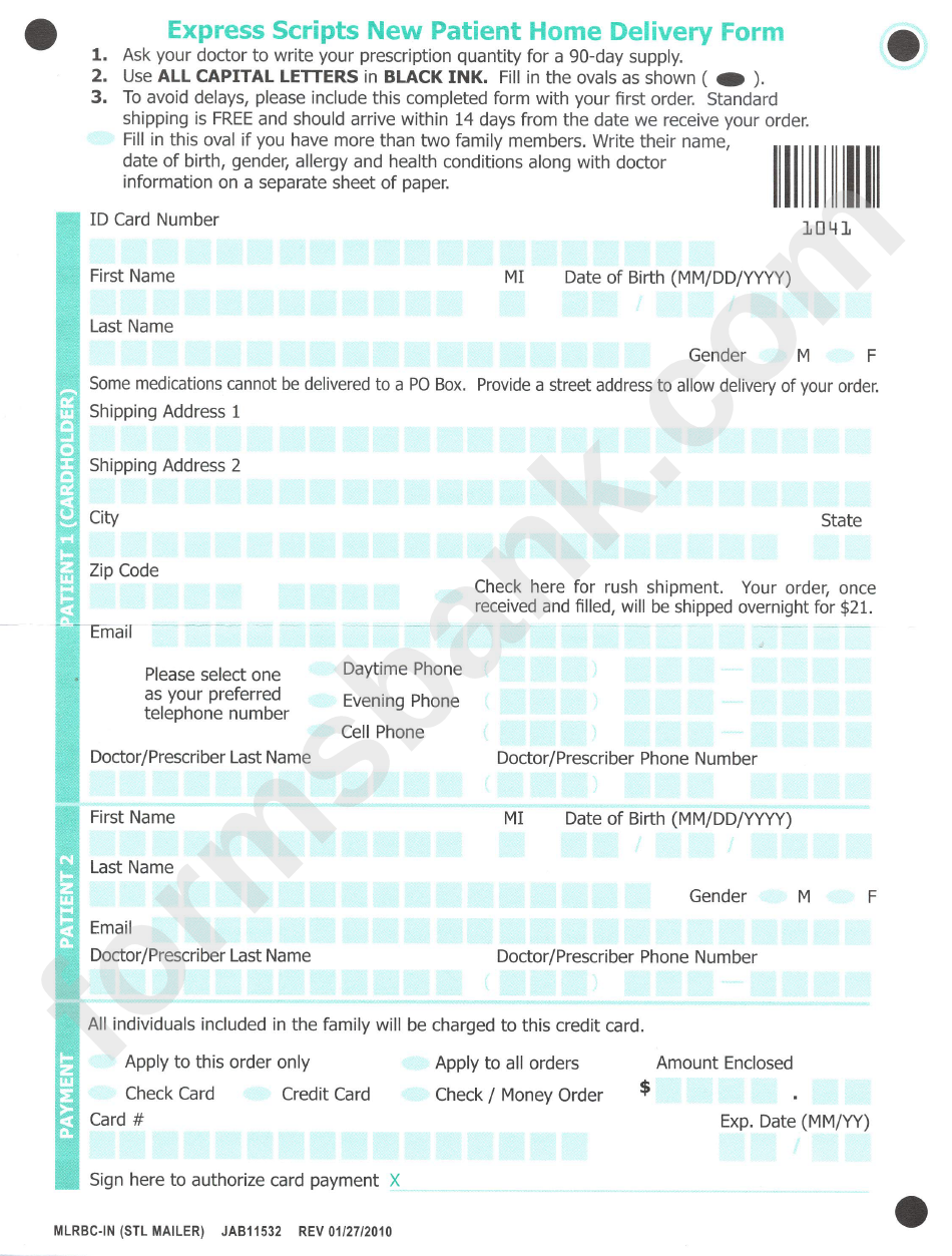 Express Scripts Mail Order Form printable pdf download
