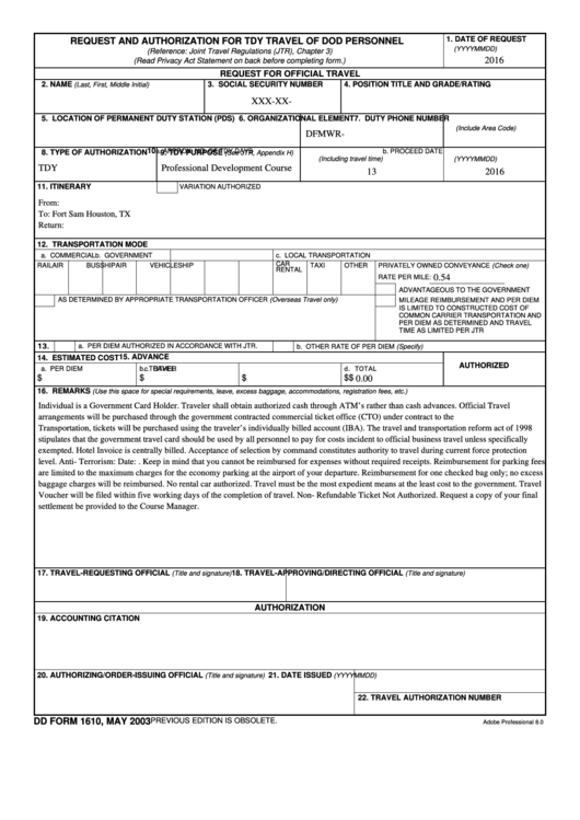 Top Dd Form 1610 Templates Free To Download In PDF Format
