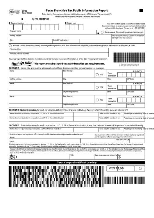 Fillable 05102 Texas Franchise Tax Public Information printable pdf