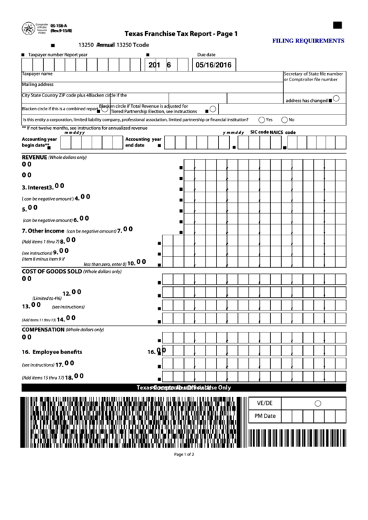 Fillable 05-158 Texas Franchise Tax Annual Report Printable pdf