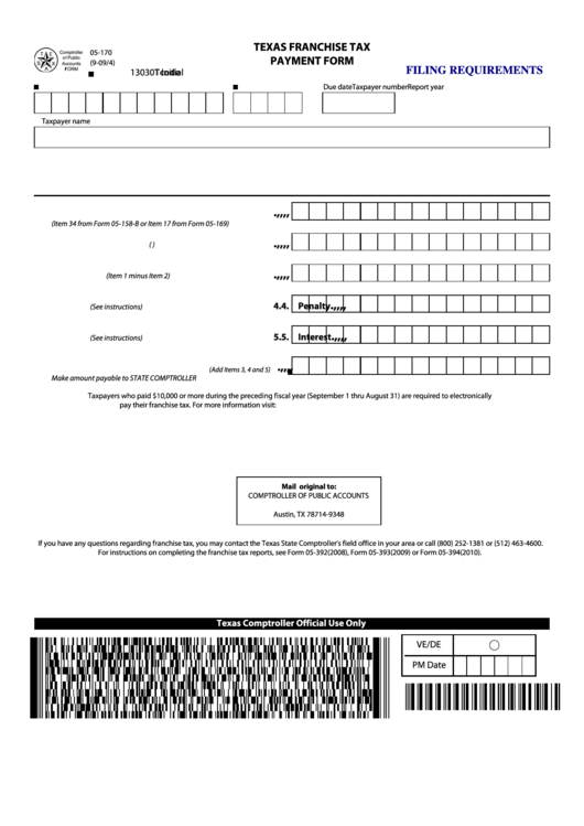 Fillable Annual Texas Franchise Tax Payment Form Printable pdf