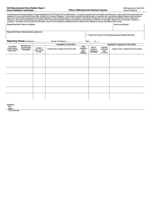 Fillable Hud Manufactured Home Retailer Report Printable pdf