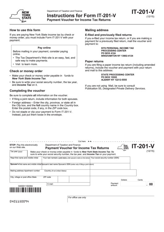 Form It-201-v Payment Voucher For Income Tax Returns