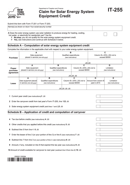 Fillable Claim For Solar Energy System Equipment Credit Printable pdf