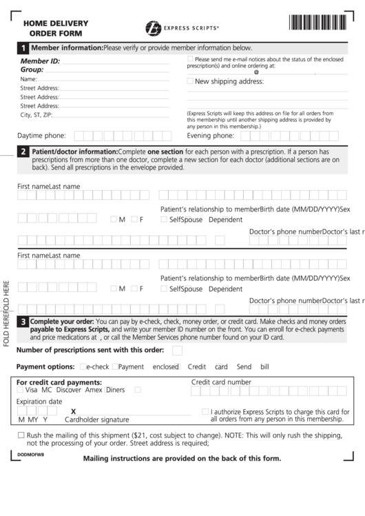 Home Delivery Order Form Printable pdf