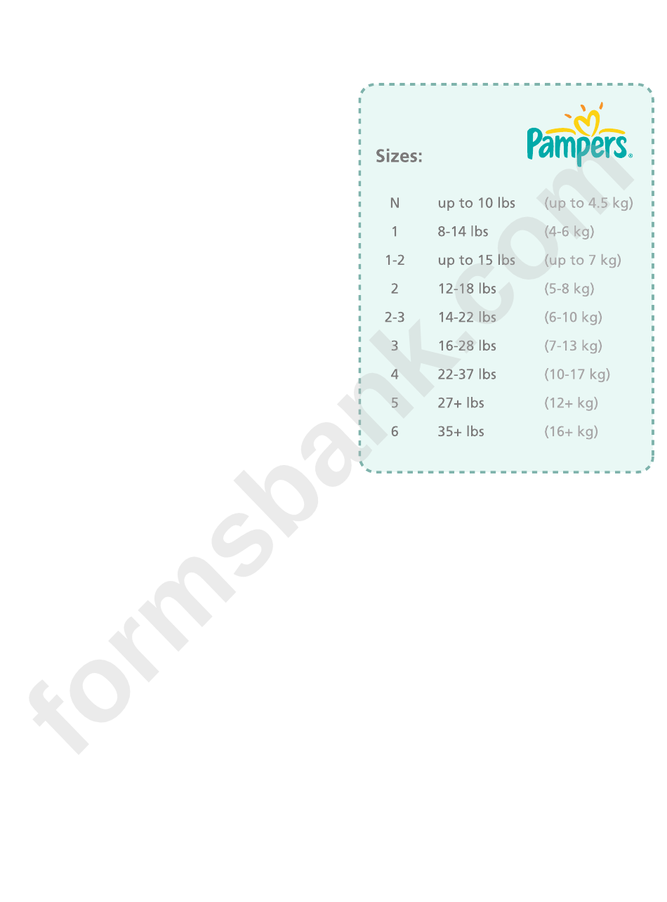 Pampers Size Chart printable pdf download