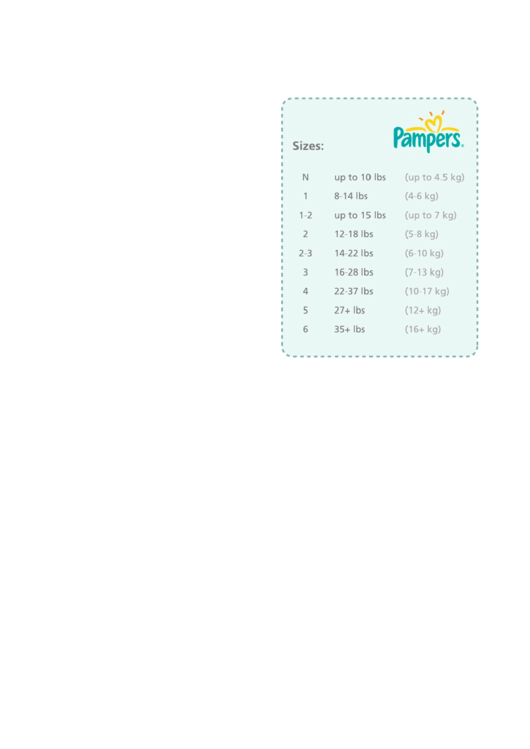 Pampers Size Chart printable pdf download