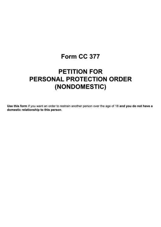 Petition For Personal Protection Order Nondomestic Printable pdf