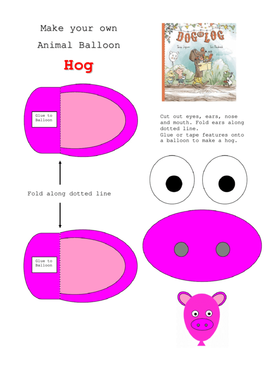 Pig Balloon Template Printable pdf