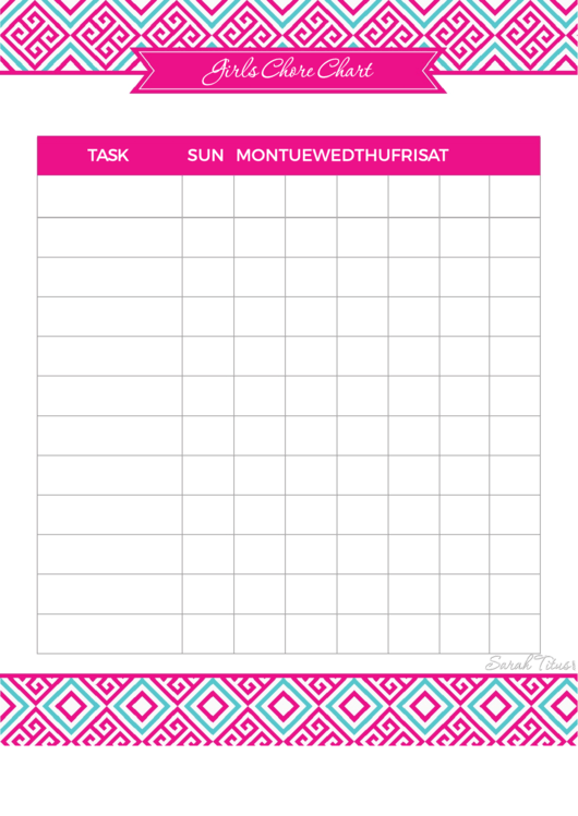 Girls Weekly Chore Chart Printable pdf