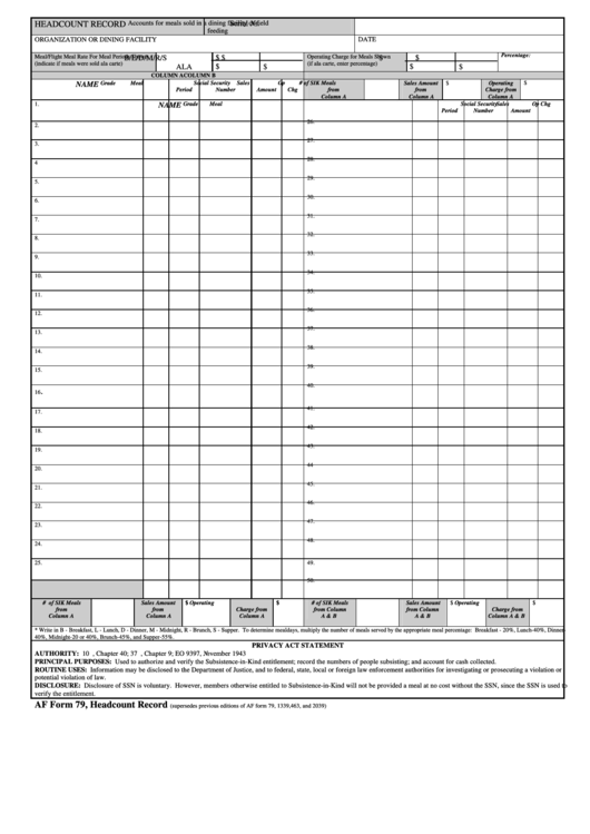 Af Form 79 - Headcount Record Printable pdf