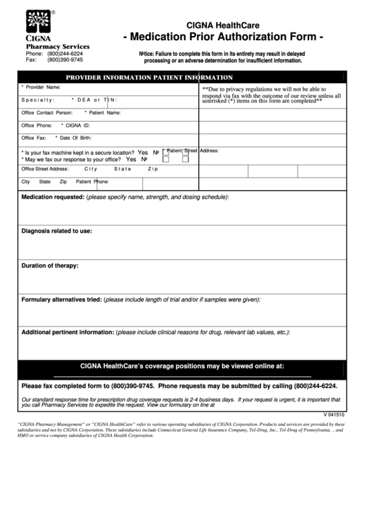 Medication Prior Authorization Form Printable pdf