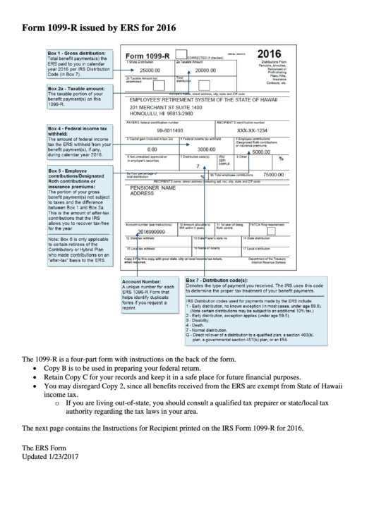 The Ers Form 1099-R - 2016 Printable pdf