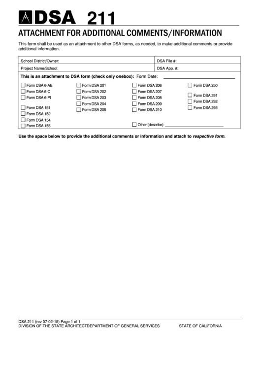Form Dsa 211 - Attachment For Additional Comments/information