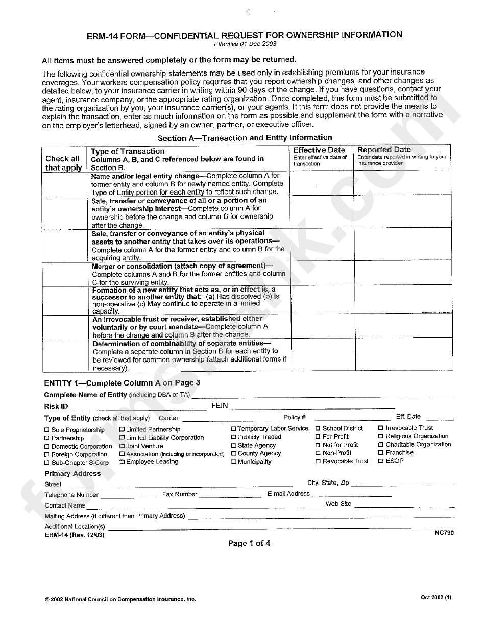 Erm 14 Form - Confidential Request For Ownership Information