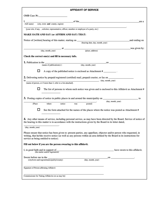 Sample Affidavit Of Service Printable pdf