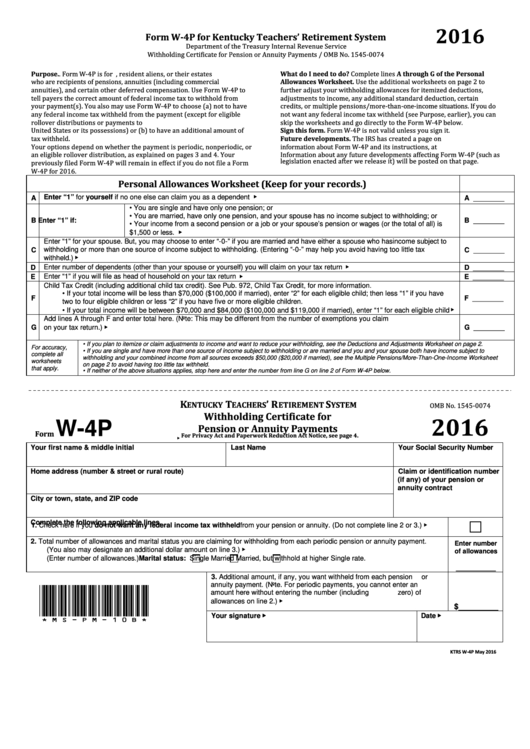 Form W-4p Kentucky Teachers' Retirement System Withholding Certificate For Pension Or Annuity Payments