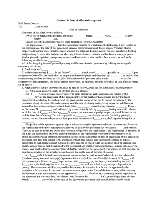 Contract In Form Of Offer And Acceptance Printable pdf