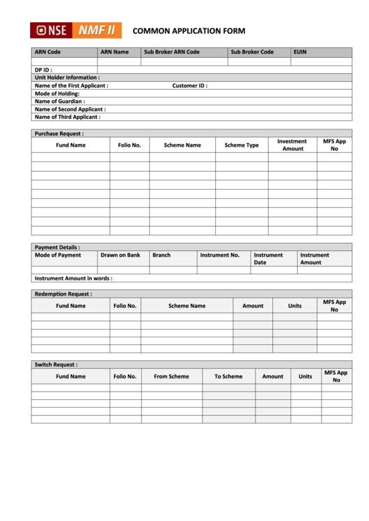 Common Application Form Printable pdf