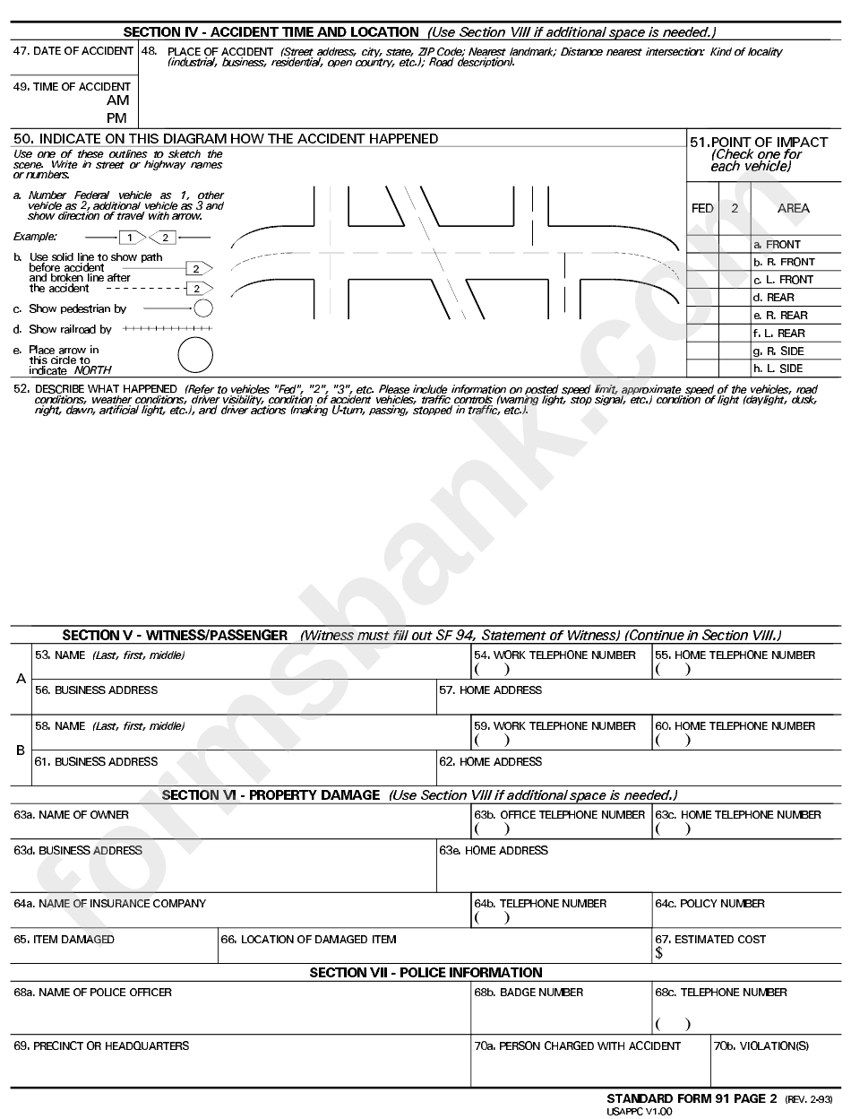 Standard Form 91, Motor Vehicle Accident Report
