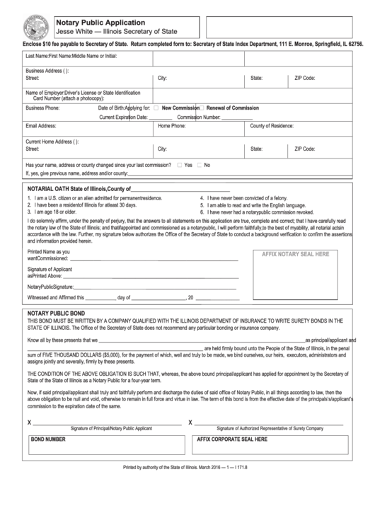 Fillable Notary Public Application Jesse White - Illinois Secretary Of State Printable pdf