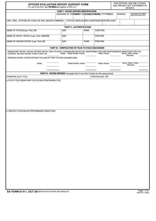 Da Form 67-9-1 Officer Evaluation Report Support Form