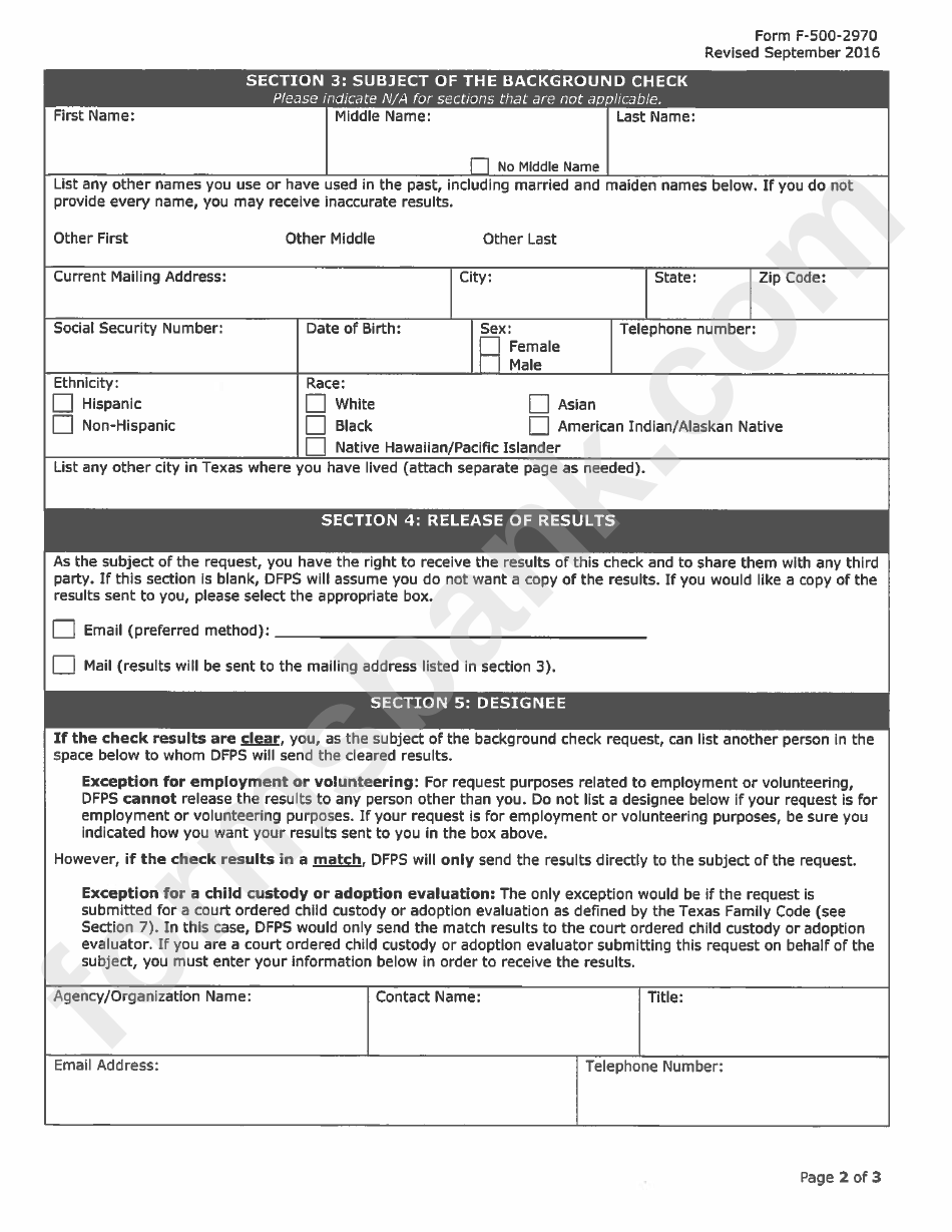 Form F-500-2970 Request For Texas Child Abuse/neglect Central Registry