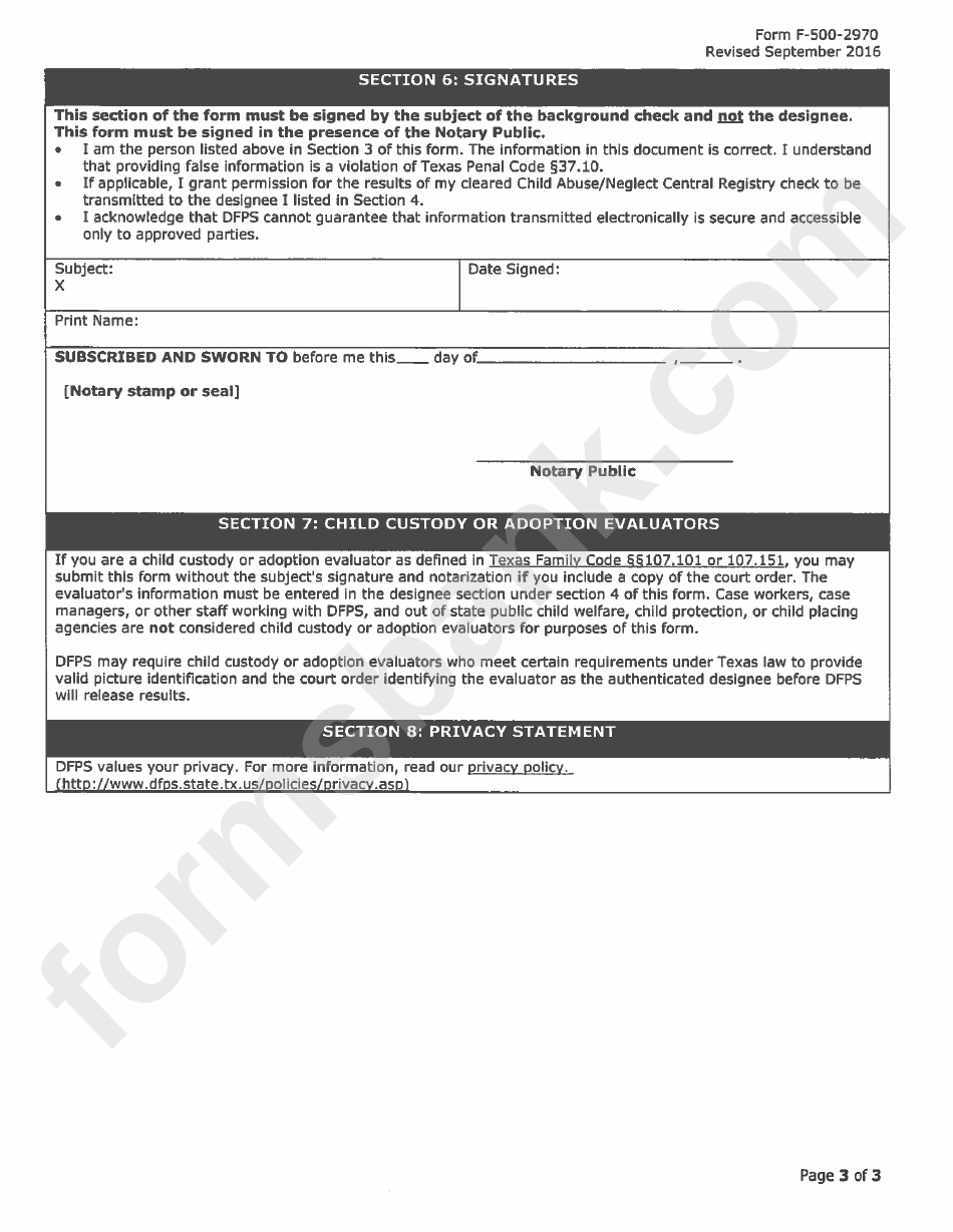Form F-500-2970 Request For Texas Child Abuse/neglect Central Registry