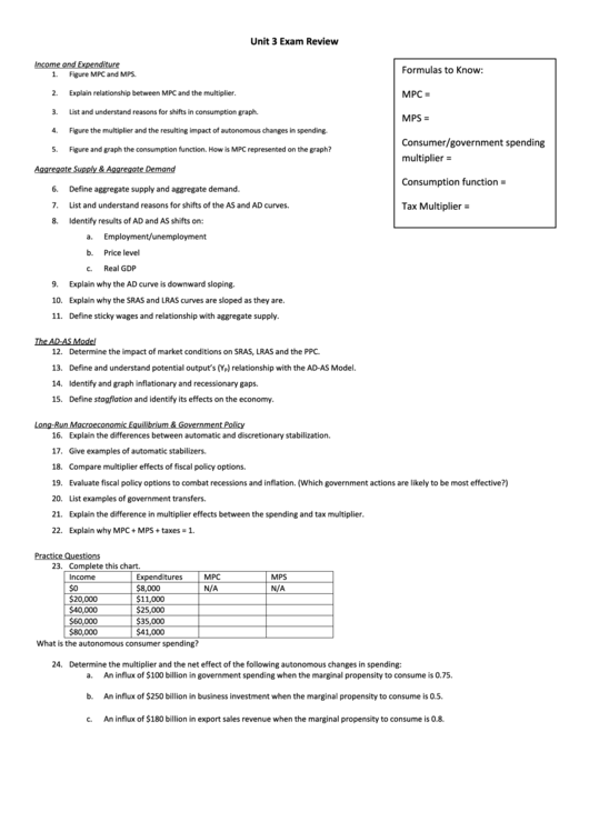 Income And Expenditure Economics Worksheets Printable pdf