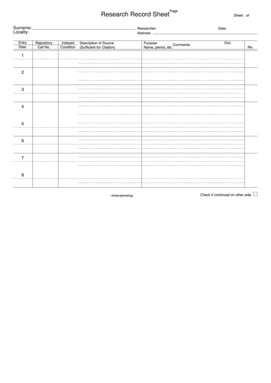 Research Record Sheet Printable pdf