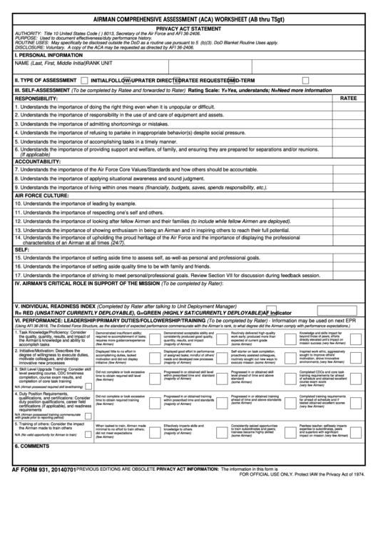 Fillable Airman Comprehensive Assessment Worksheet Printable pdf