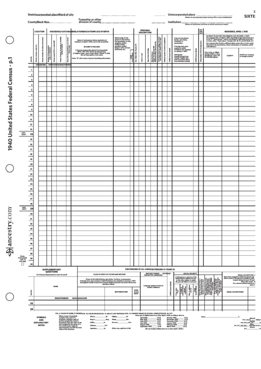 1940 United States Federal Census Printable pdf