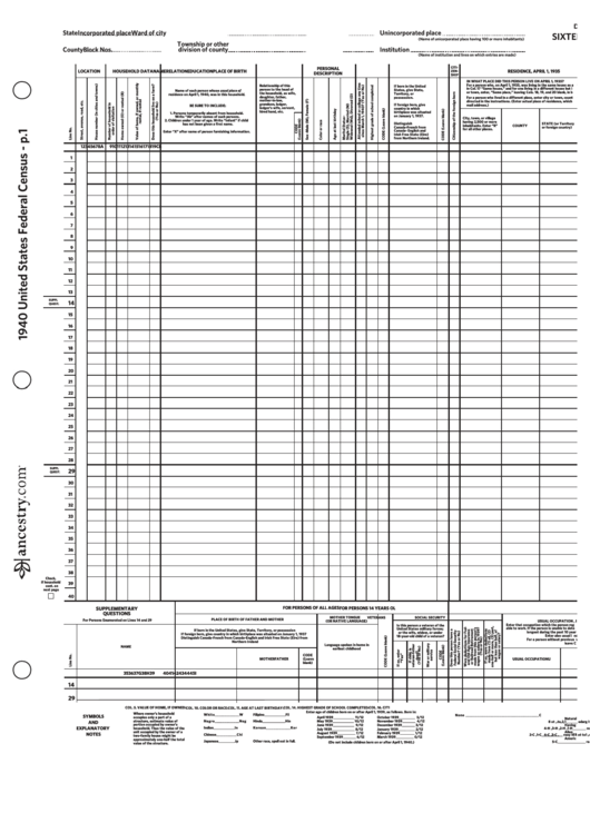 1940 United States Federal Census Printable Pdf Download