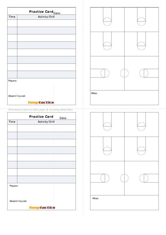 Basketball Practice Card Template Printable pdf