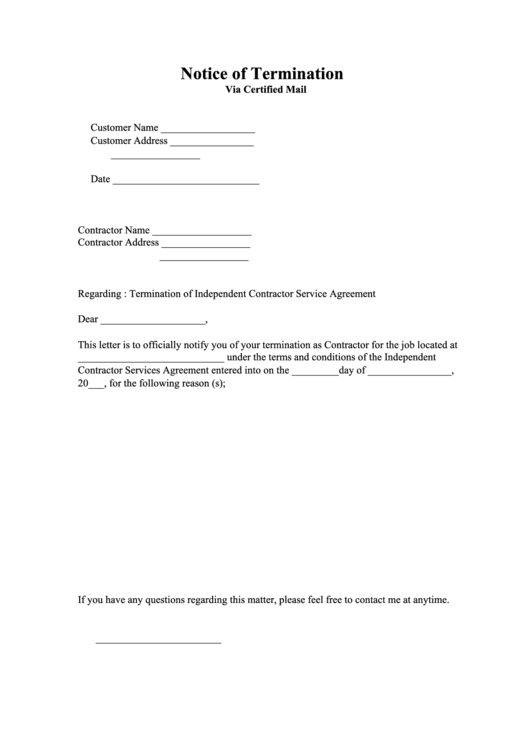 Notice Of Termination Printable pdf