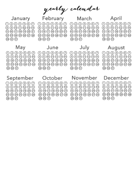 Large Blank Yearly Calendar Template Printable pdf